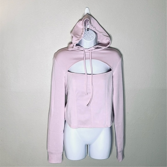 Mono b Cut Out Hoodie Size Large Cool Pink Long Sleeve Adjustable Self Ties - Picture 5 of 9